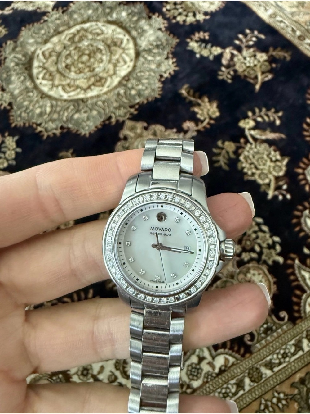 Movado Women's Silver-Tone Stainless Steel Watch with Crystal Bezel